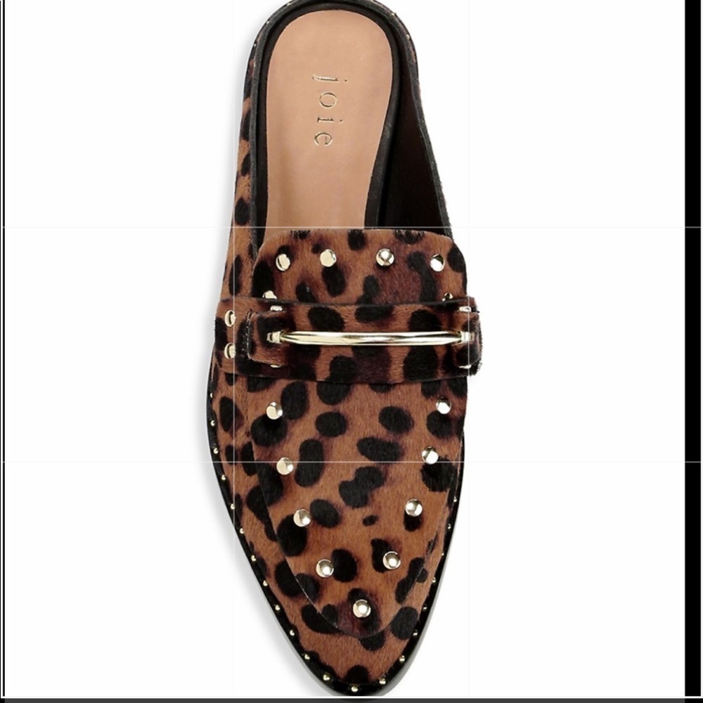 Joie Taran leopard pony hair mules shoe flat point toe shoe size 39 mule black